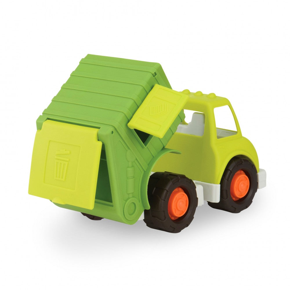 Enfant De 2 à 3 Ans Jouant Au Camion à Ordures Jouet Vert Sur Le