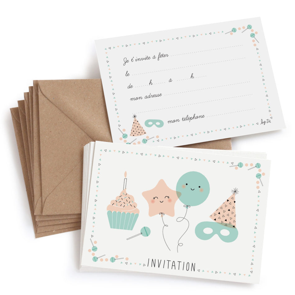 Cartes d'invitation anniversaire (8 cartes + 8 enveloppes) - Zü