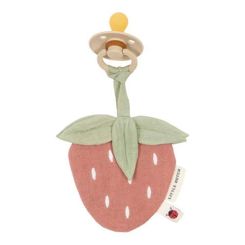 Doudou et attache tétine - Fraise rouge - Fairy Garden