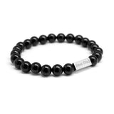 Bracelet perles agates noires homme - gravure BEST DAD