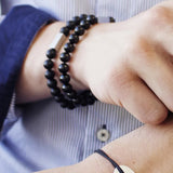 Bracelet perles agates noires homme - gravure PAPA COEUR
