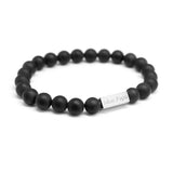 Bracelet perles agates noires homme - gravure  MON PAPA