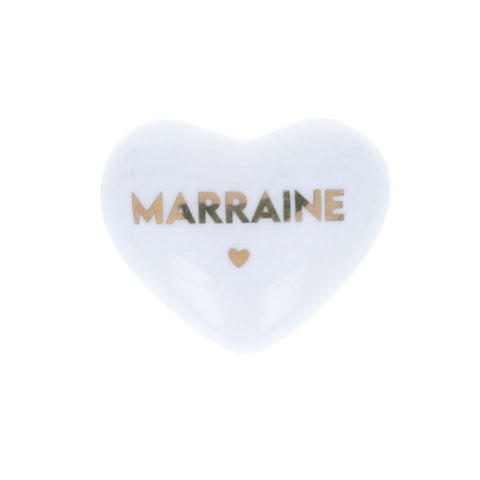 Cœur en céramique blanc et doré "marraine"