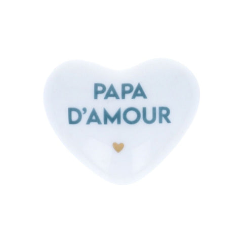 Coeur "Papa d'amour bleu " en porcelaine