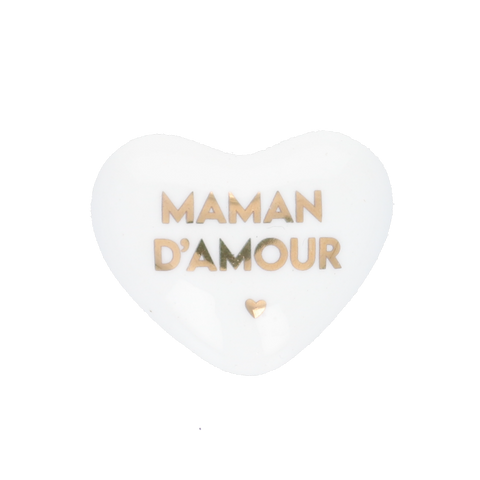 Cœur en céramique blanc et doré "Maman d'amour"