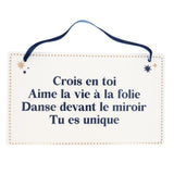 Plaque à accrocher message bleu et doré