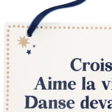 Plaque à accrocher message bleu et doré