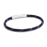 Bracelet cordon bleu marine et rouge acier - gravure I LOVE YOU