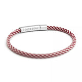 Bracelet cordon bordeaux et blanc - gravure I LOVE YOU