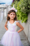Robe licorne rose iridescent et son serre-tête (2 tailles)