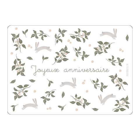 carte d'anniversaire  “Lapins Fleuris”