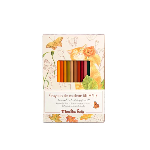 12 crayons de couleur + carte Animaux - Le jardin du moulin