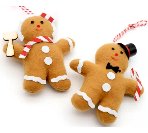Boule de Noël en peluche - Couple de bonhomme en pain d'épices