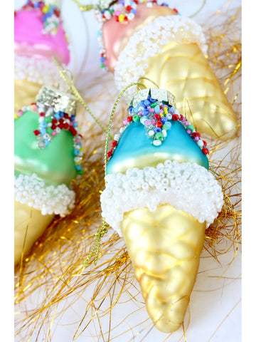 Boules de Noël en verre - Cornets de glace x4