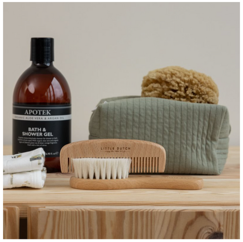 Ensemble Brosse Et Peigne Bébé Oval En Bois – Poils Chèvre Doux + Bambou – Kit Naturel Anti-Croûtes De Lait Golden Oak