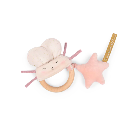 Hochet anneau bois souris rose - La petite école de danse