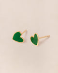 Les boucles d'oreilles Céleste petit cœur vert - dorées à l'or fin 24 carats