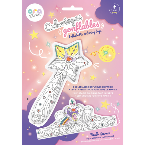 Coloriages Gonflables – 1 baguette magique lumineuse & 1 couronne