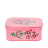 Boite métallique rose à fleurs