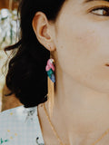 Boucles d'oreilles Perroquet rose avec franges