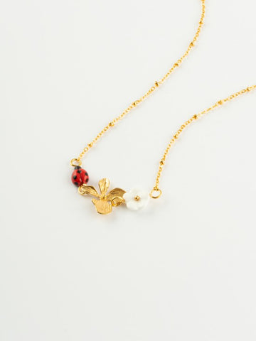 Collier Coccinelle et fleurs - Ladybug & flowers necklace