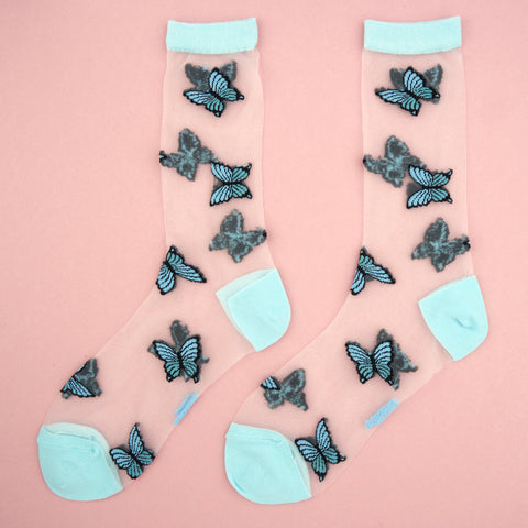 Chaussettes transparentes Papillon bleu - Coucou Suzette
