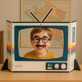 Télévision vintage en bois, jeu d’imitation et d’expression