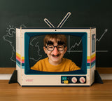 Télévision vintage en bois, jeu d’imitation et d’expression