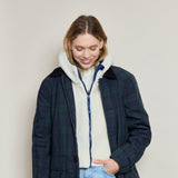 Capuche doudoune marine et écru effet mouton