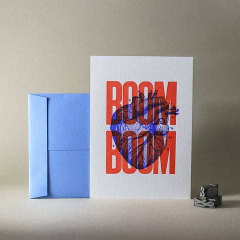 Carte Letterpress - Boom Boom rouge