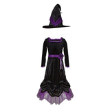 Vera sorcière de velours, robe et chapeau
