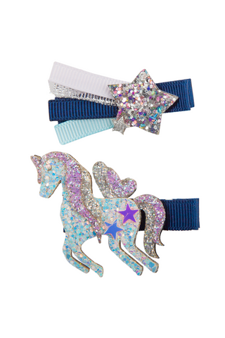 Barrettes Boutique Navy unicorn star hairclips