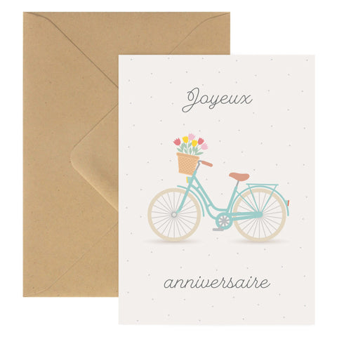Carte double joyeux anniversaire vélo