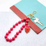 Porte clé perlé coeur