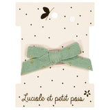 Barrette mini princesse - Ruban velours vert d'eau pois or