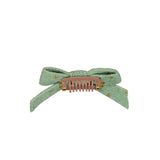 Barrette mini princesse - Ruban velours vert d'eau pois or