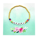 Bracelet élastique en perle dorée -  Happy