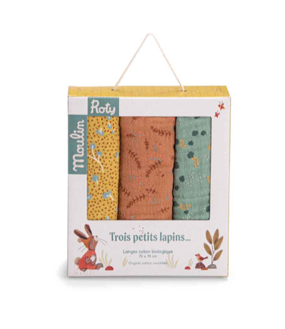 Set de trois langes imprimés - Trois petits lapins