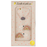 Coffret cadeau - Bracelet rose pâle & Barrettes arcs-en-ciel beiges